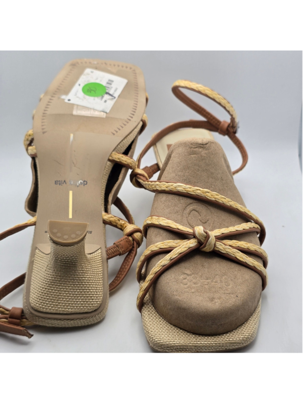 Women's Dolce Vita Beige Brown Braided Strap Kitten Heel Sandals Size 6 - Picture 4 of 5